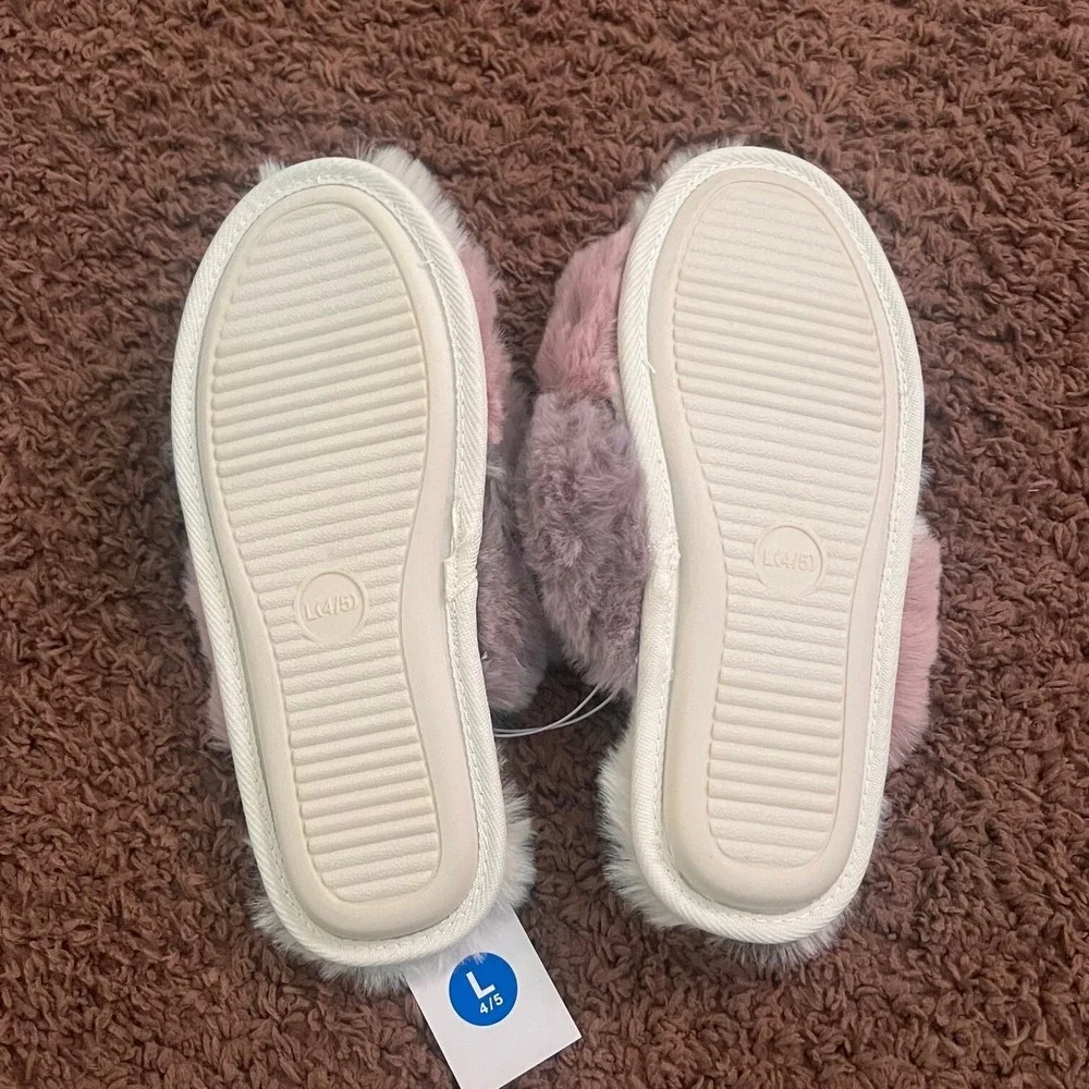 Cat & Jack Slide Slippers Girl Crossband Faux Fur Lavender Gray Size Large NWT